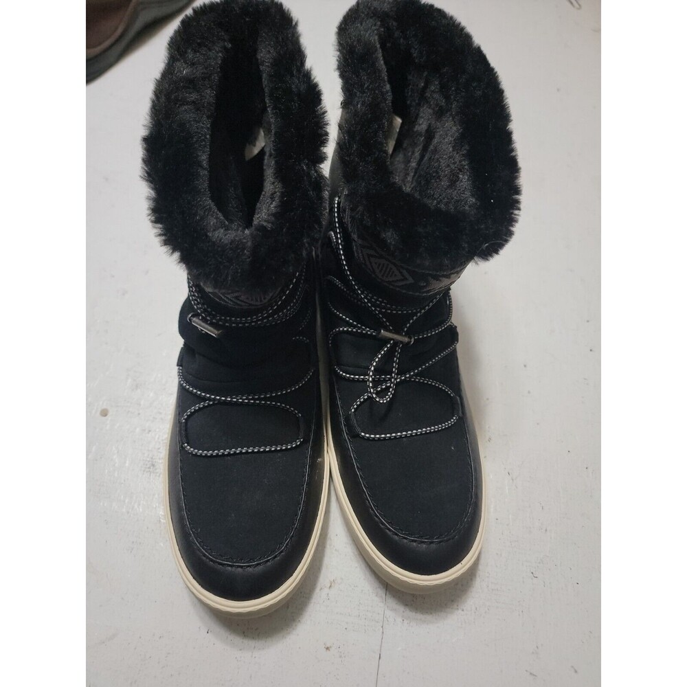TOMS Alpine Boots Women 9.5 Shoes Blac Suede Winter Fur Lined Short Ankle Bungee